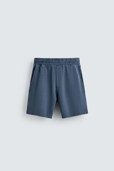 BERMUDA PIQUÉ REGULAR FIT LAVADO - Azul de Zara