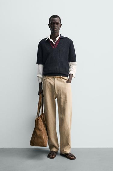 POLO EN MAILLE STRUCTURÉE À CONTRASTE - Bleu marine de Zara - Image 0