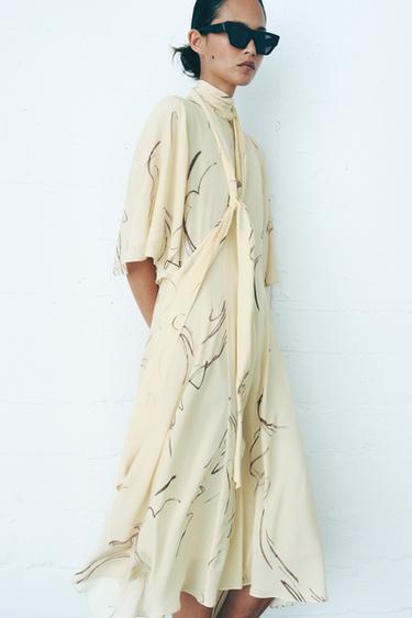 ROBE IMPRIMÉE À NŒUDS ZW COLLECTION - Jaune de Zara - Image 4