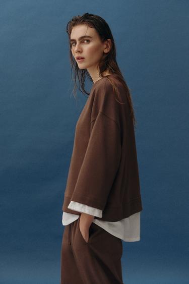 CONTRAST LONG SLEEVE SWEATSHIRT - Light brown by Zara - Image 3