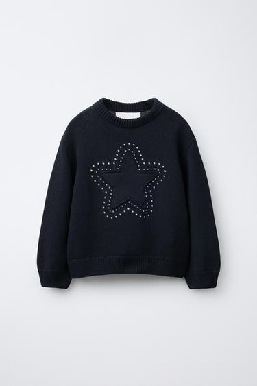 ВЯЗАНЫЙ СВИТЕР С ЗВЕЗДАМИ И ЗАКЛЕПКАМИ — МОРСКОЙ СИНИЙ от Zara