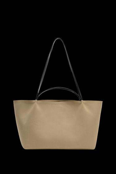 DOUBLE HANDLE TOTE BAG - SAND/BROWN by Zara