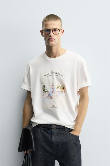 Zara EMBROIDERED PRINT T-SHIRT - White