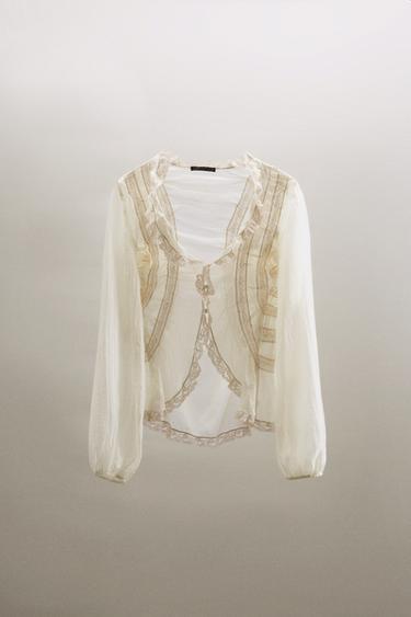 ASYMMETRIC LACE FLOWING SHIRT - Cream by Zara