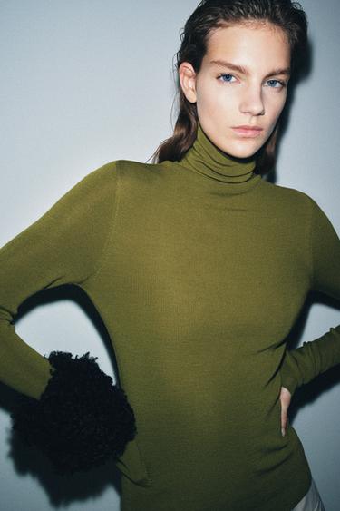 100% EXTRA FINE WOOL JUMPER - Green by Zara