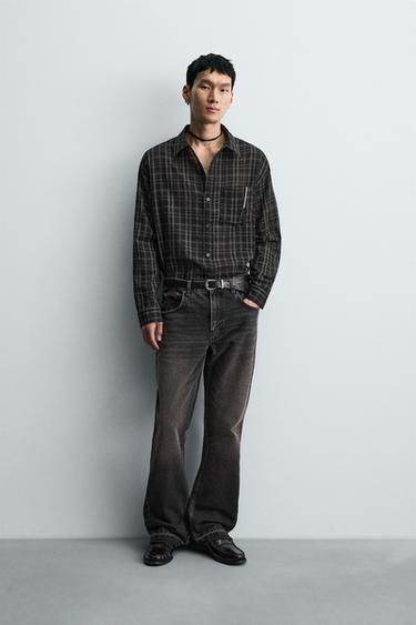 Zara TEXTURED PLAID SHIRT - Black - Image 0