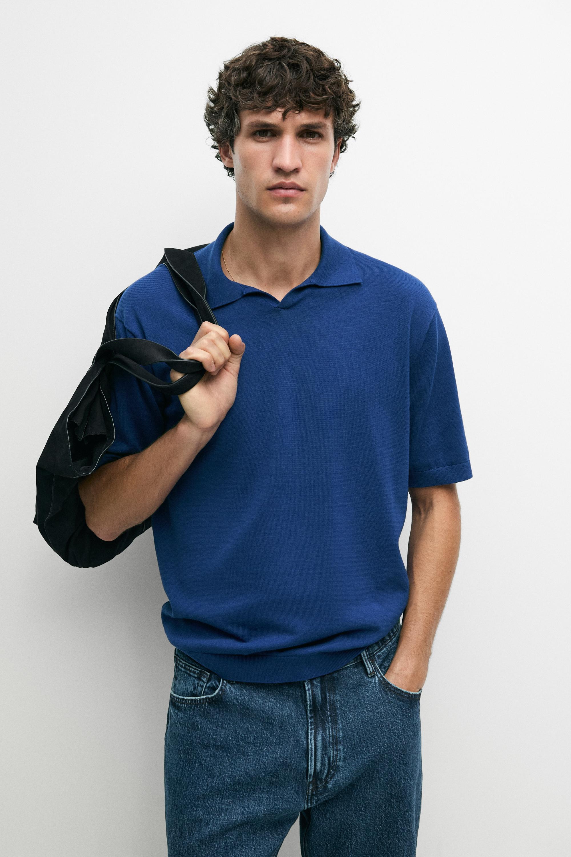 100% cotton V-neck knit polo — 489