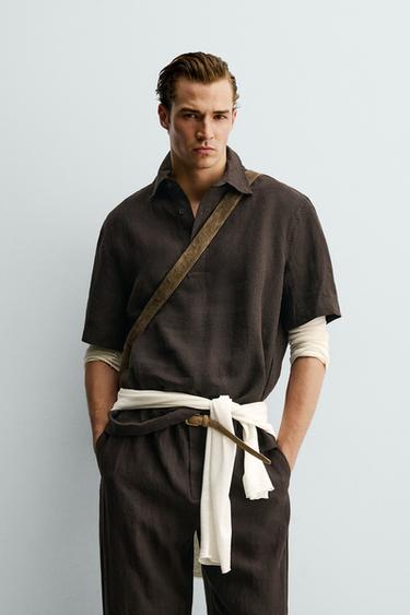 CHEMISE POLO 100 % LIN - Marron foncé de Zara - Image 1