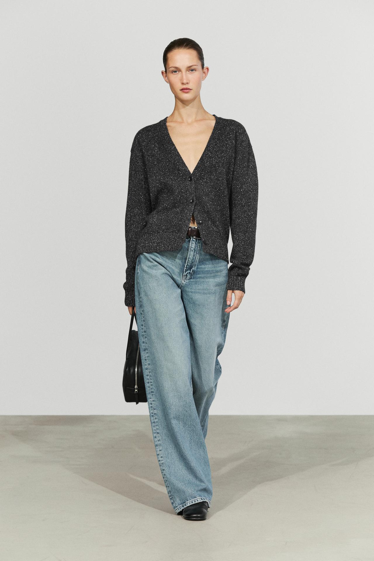 Wool and cashmere flecked knit cardigan — Anthracite Gray