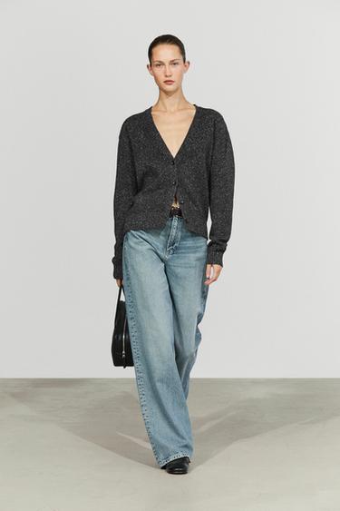Wool and cashmere flecked knit cardigan — Anthracite Gray 1
