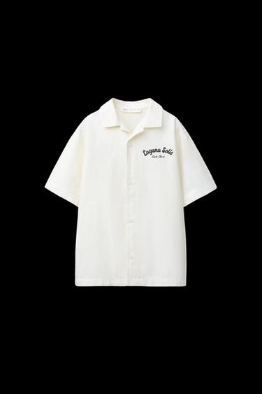 Zara TEXT BOWLING SHIRT - Cream - Image 0