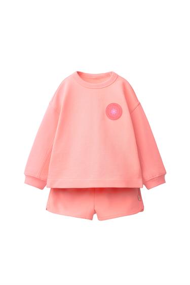 Zara SWEATSHIRT AND BERMUDA SET WITH RUBBERIZED PATCH - Faded pink