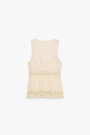 ZW COLLECTION EMBROIDERED ROMANTIC TOP - Oyster-white by Zara - Image 6