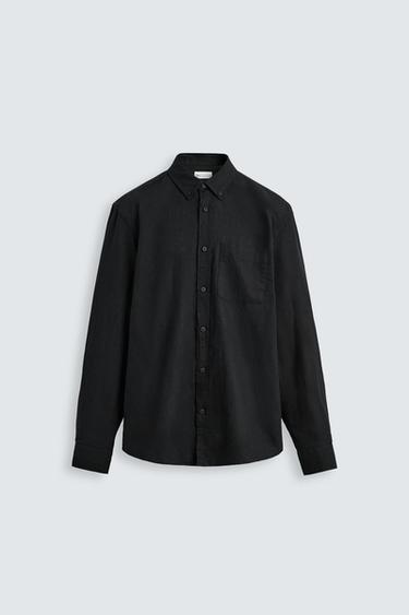 LINEN/COTTON SHIRT - Black by Zara