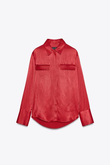 ZW COLLECTION SATIN SHIRT - Dark red by Zara