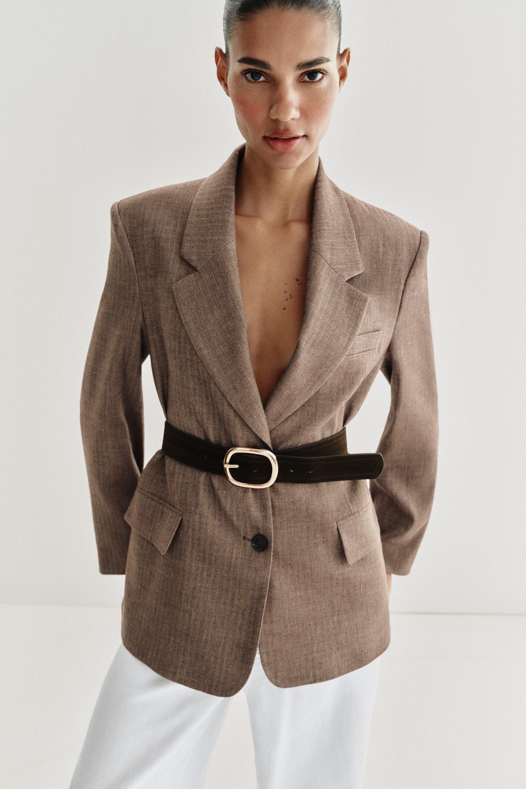 HERRINGBONE BELTED BLAZER