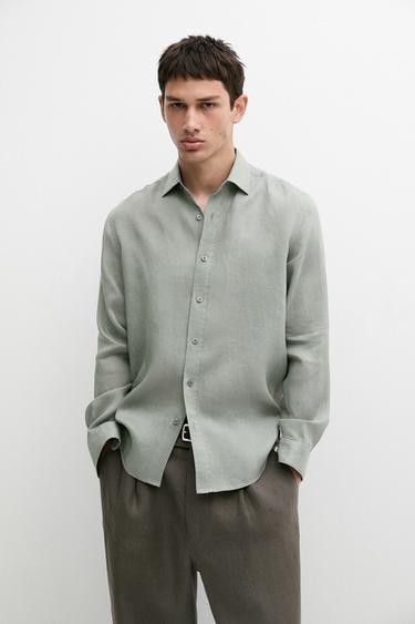 Slim fit 100% linen shirt — Moss green 2
