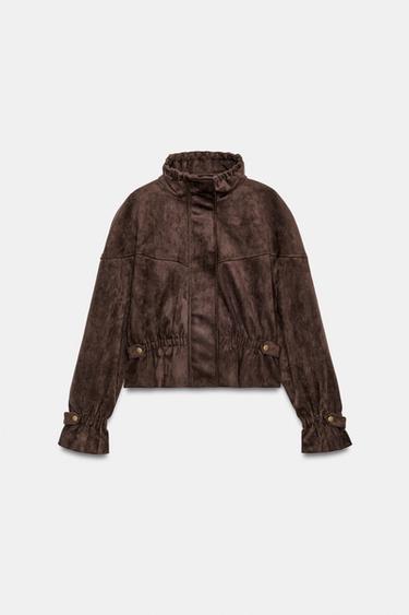 FAUX SUEDE JACKET - Brown by Zara - Image 0