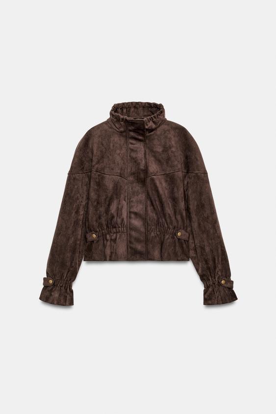 FAUX SUEDE JACKET - Brown by Zara - Image 0