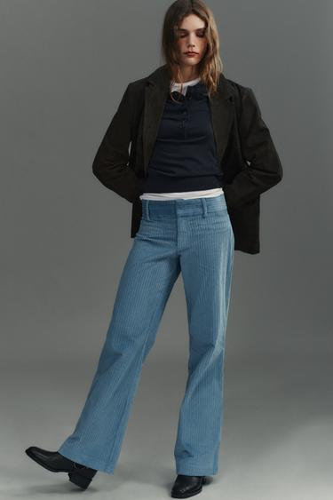 FLARE CORDUROY TROUSERS - Faded sky blue by Zara