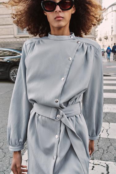 SHORT FAUX LEATHER BELTED DRESS - Blue by Zara - Image 3