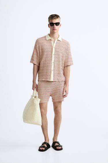 GEOMETRIC PRINT JACQUARD BERMUDA SHORTS - White / Red by Zara - Image 0