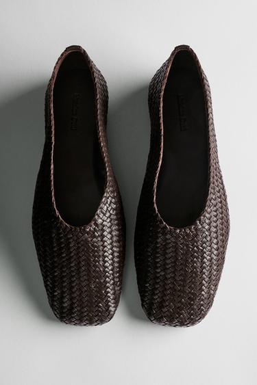 Zara Braided leather ballet flats - Brown - Image 0