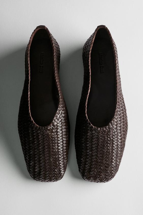 Ballerine en cuir tressé - Marron de Zara - Image 0