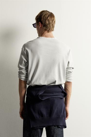 RELAXED FIT HENLEY T-SHIRT - Pearl grey by Zara
