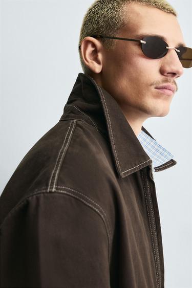VESTE DÉLAVÉE SURPIQÛRE CONTRASTE - Marron de Zara - Image 4