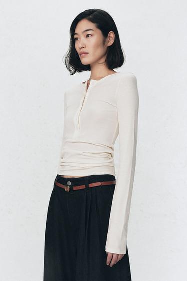 SOSHIOTSUKI X ZARA HENLEY COLLAR T-SHIRT - Ecru by Zara - Image 3