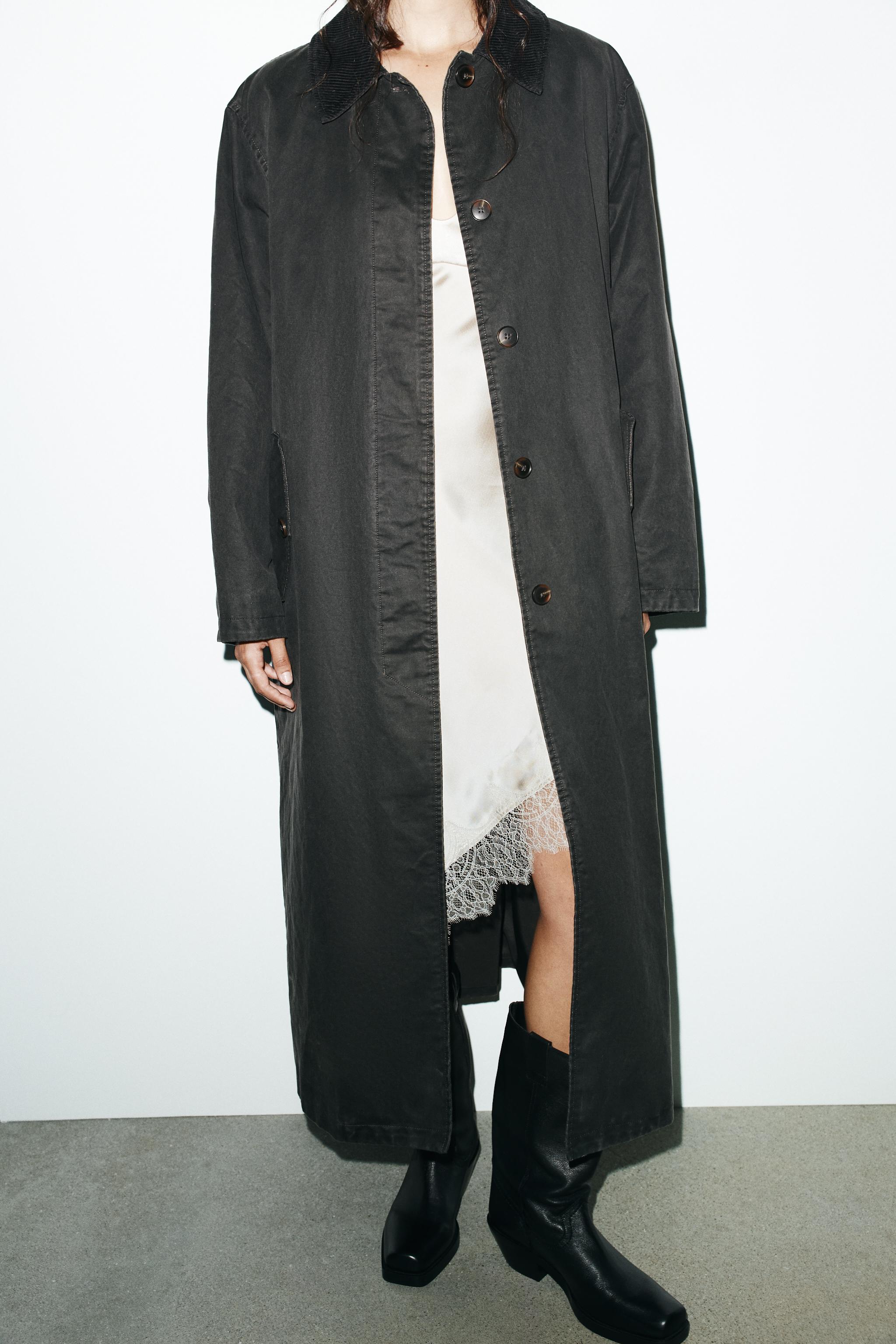 ZARA ワックスフィニッシュコットントレンチコート ワックスフィニッシュ コーデュロイカラー トレンチコート