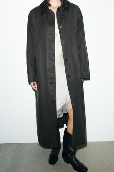 WAXED TRENCH COAT WITH CORDUROY COLLAR - Anthracite grey by Zara - Image 8