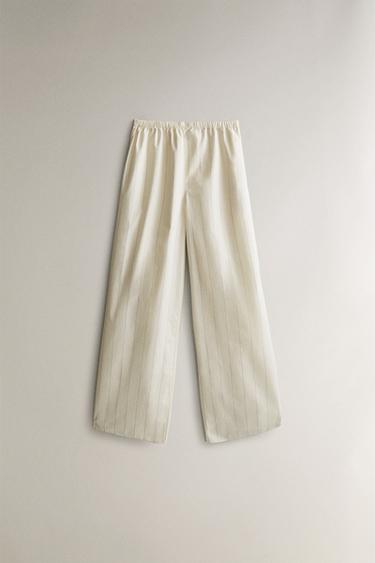 LANGE GESTREEPTE BROEK - Ecru van Zara