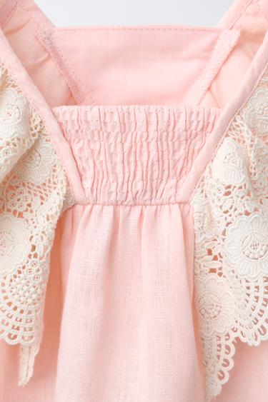 BLOUSE DENTELLE 100% LIN - Rose pastel de Zara - Image 3