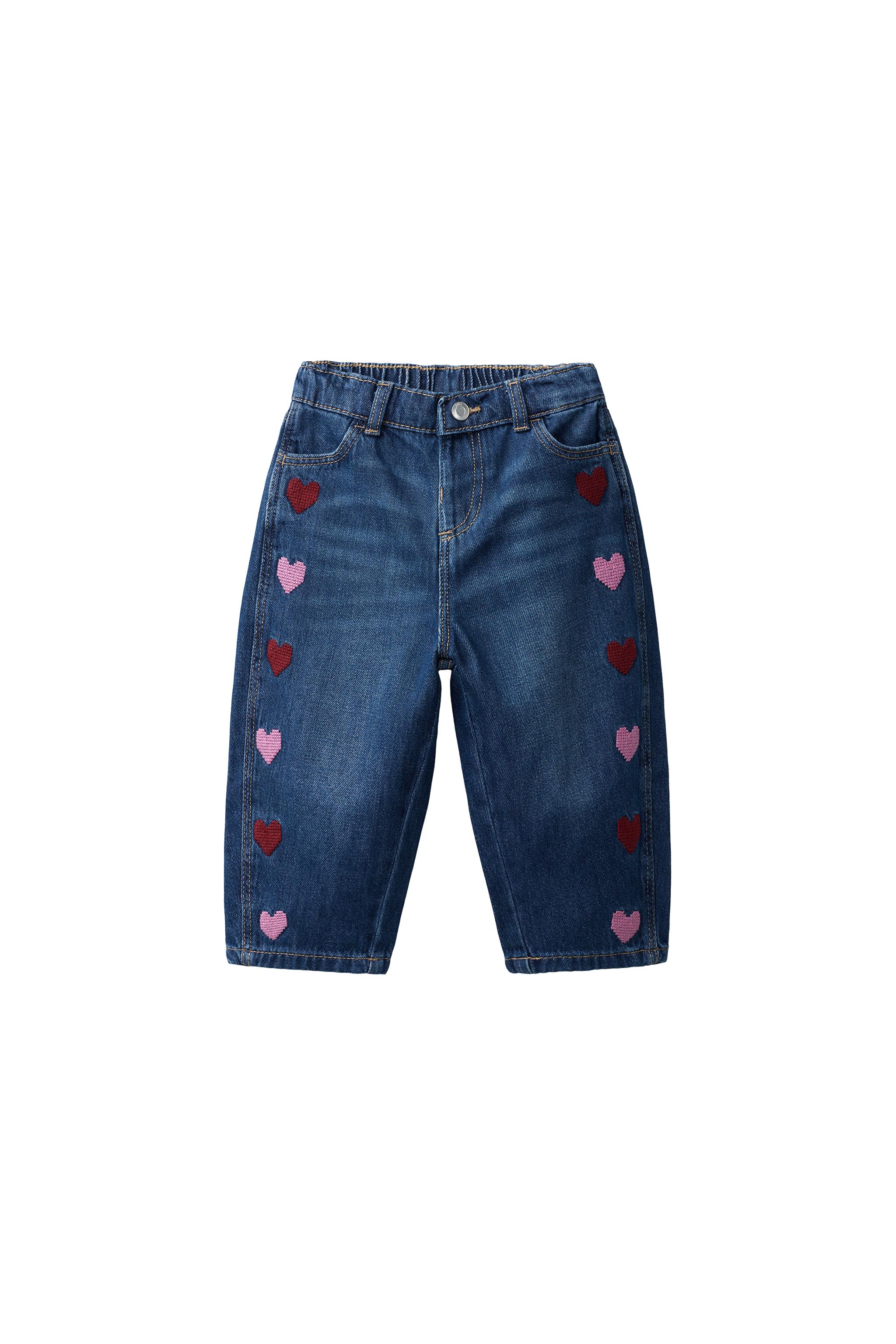 ハート刺繍 バレルフィットデニムパンツ - ブルー | ZARA Japan / 日本