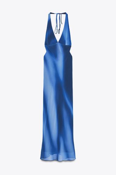 ROBE LONGUE HALTER IMPRIMÉE - Bleus de Zara - Image 3