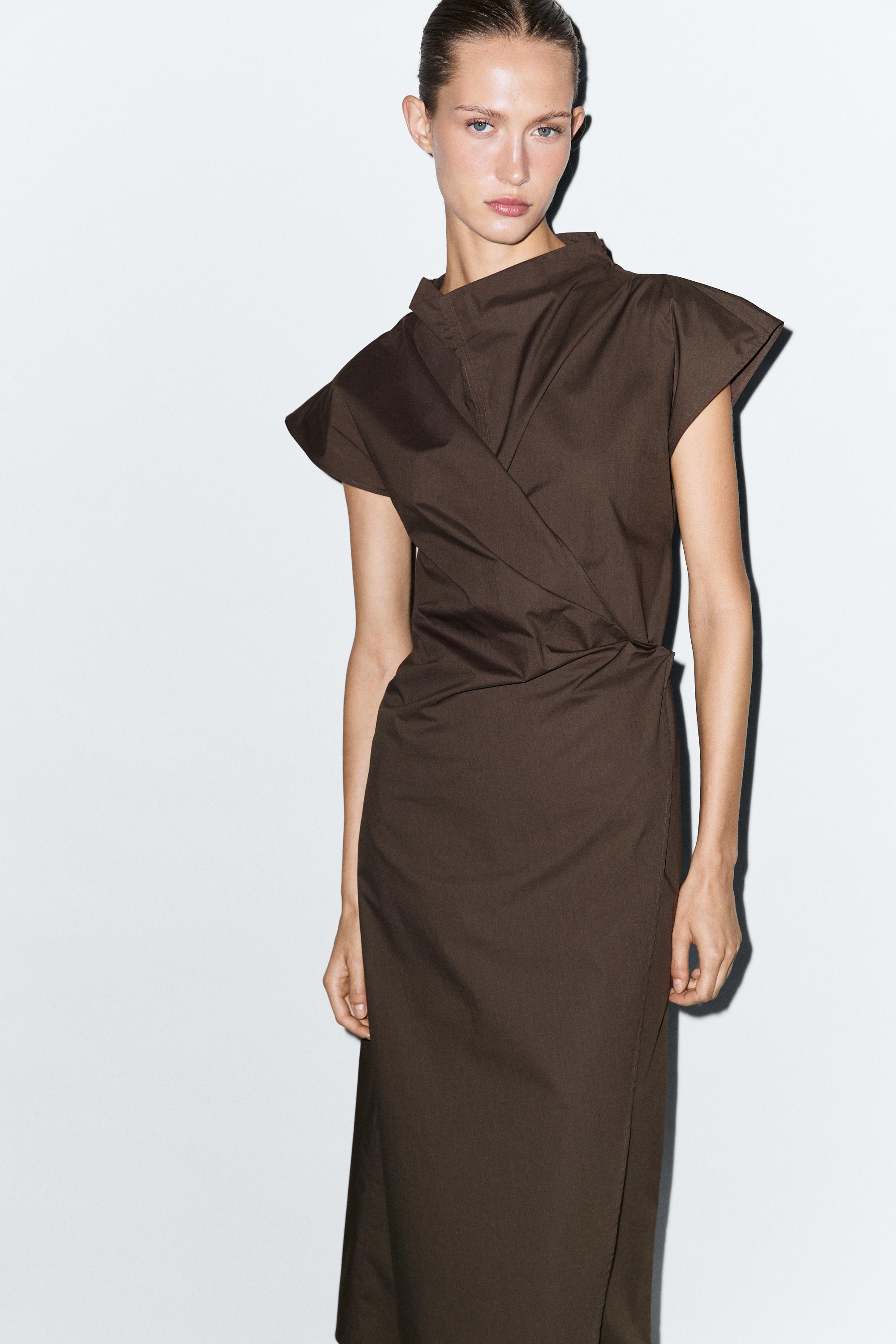 Robe drapée en popeline 100 % coton
