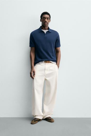 VERTICAL TEXTURED POLO SHIRT - Midnight blue by Zara