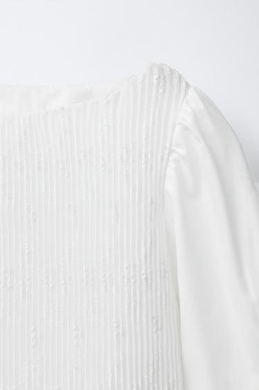TOP PLISSÉ DENTELLE - Blanc de Zara - Image 2