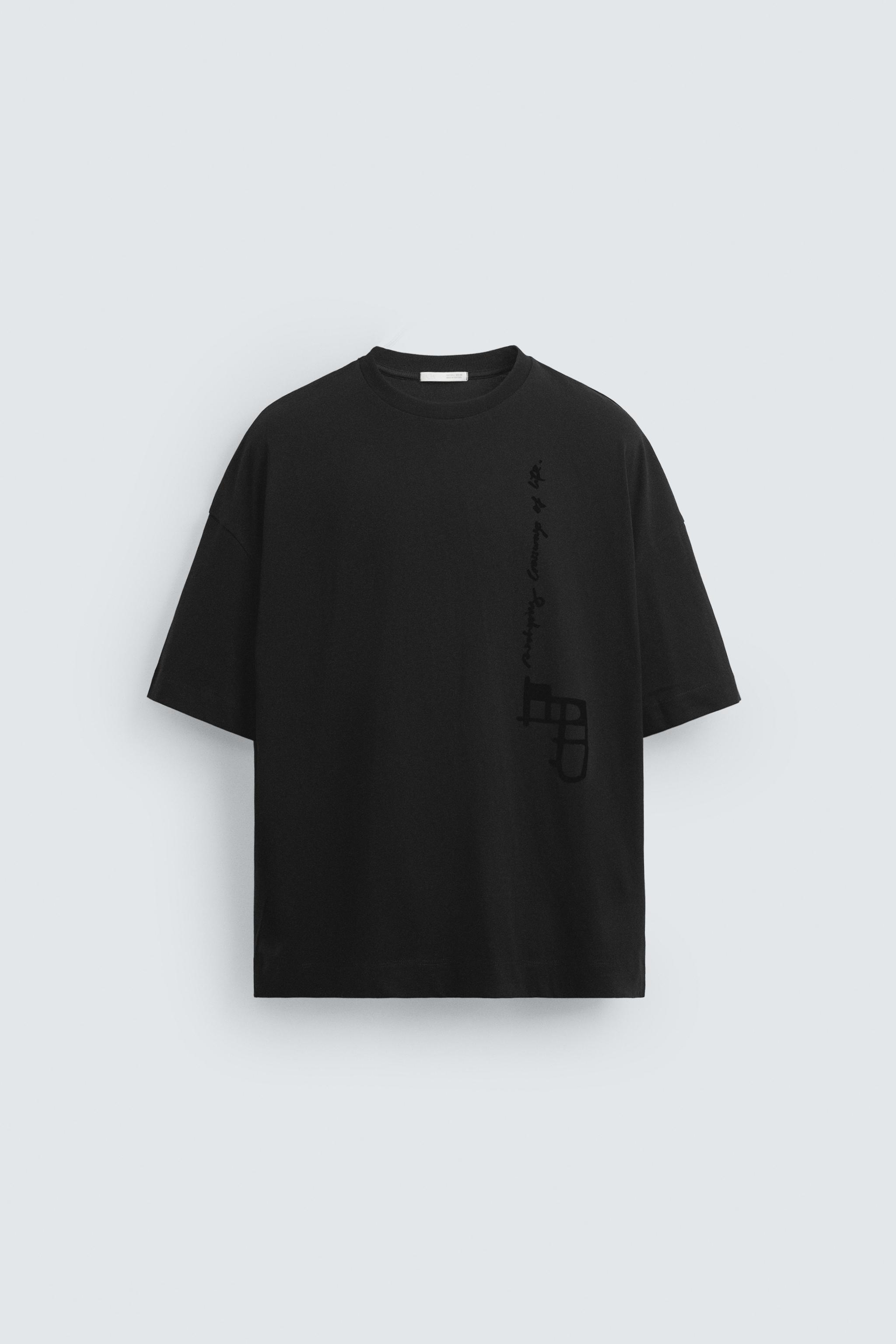 Tシャツ・カットソー Black Cotton T-Shirt GRAPHIC PRINT T-SHIRT X SR_A - Black | ZARA United States