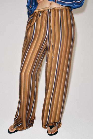 ZW COLLECTION STRIPED PYJAMA-STYLE TROUSERS - Caramel by Zara