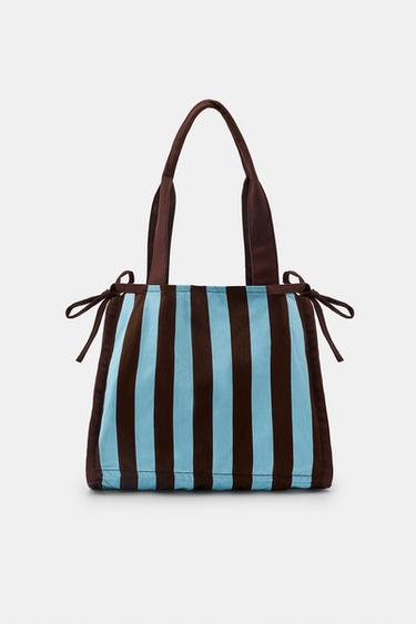 MAXI 100% COTTON STRIPED BAG - Blue by Zara