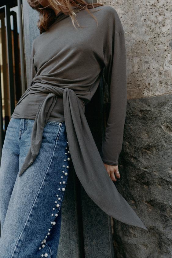 Zara SASH T-SHIRT - Mid-gray - Image 0