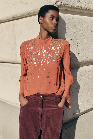BLUSA TACHAS ZW COLLECTION - Salmón de Zara - Imagen 0