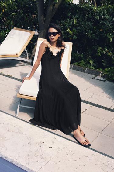 VESTIDO MIDI FLORES TULE - Preto da Zara