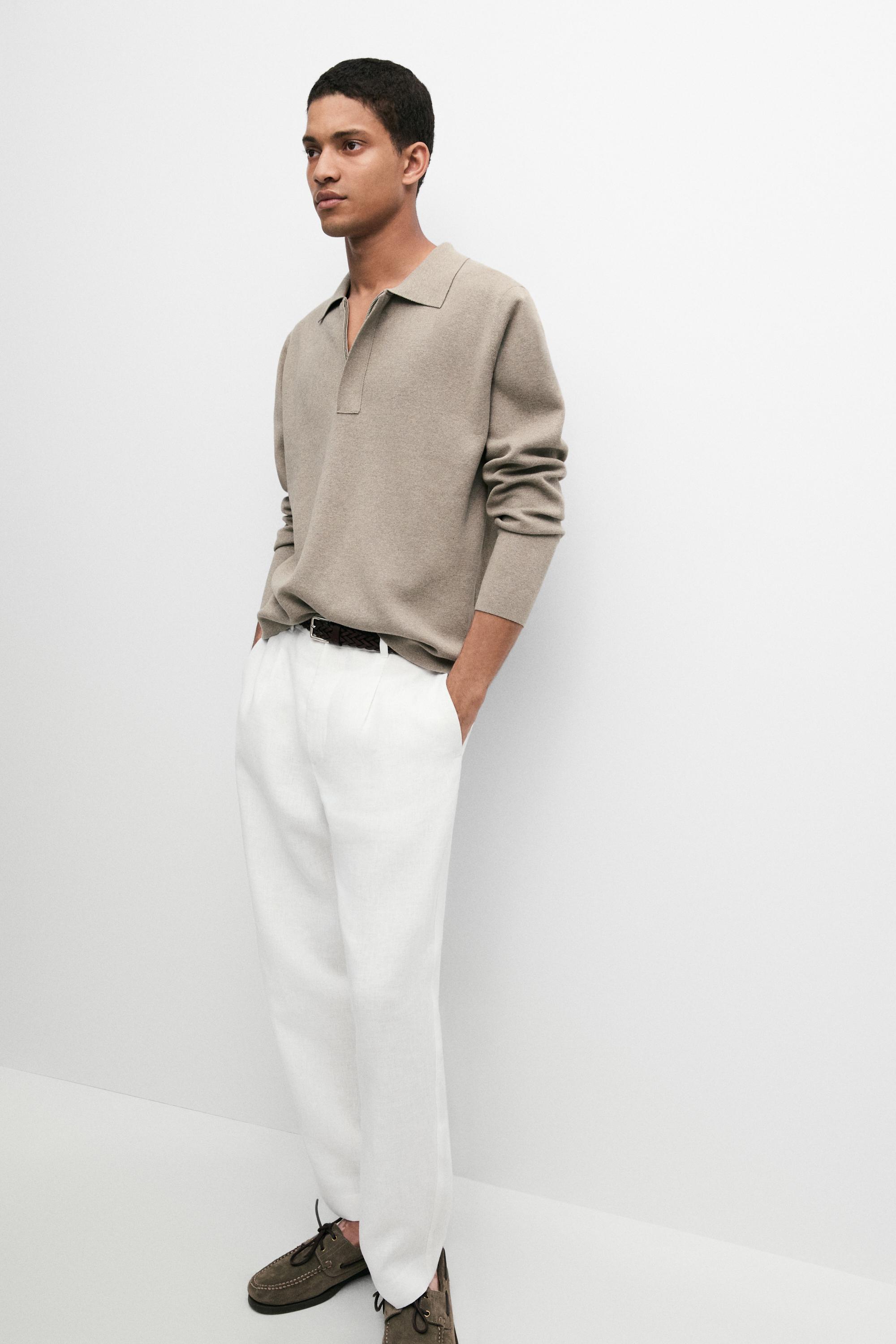 Cotton blend knit zip polo sweater