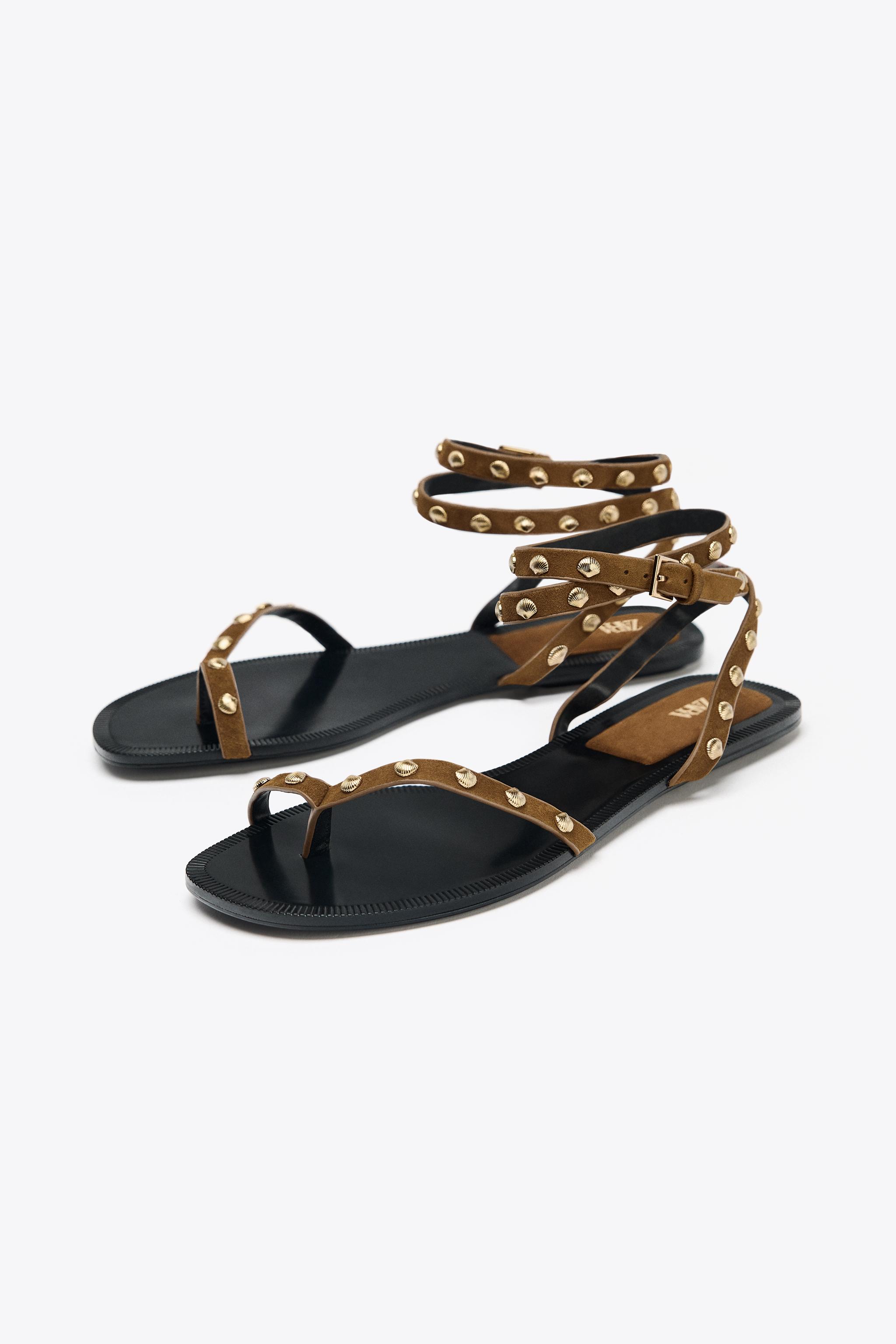 ☆ドイツ発*ZARA*新作*装飾アップリケサンダル/BROWN☆ ☆ドイツ発*ZARA*新作*装飾アップリケサンダル/BROWN☆ (ZARA