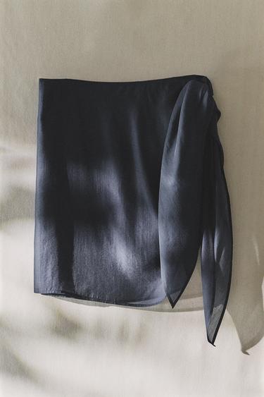 SEMI-SHEER SHORT BEACH SARONG - Mid-blue by Zara