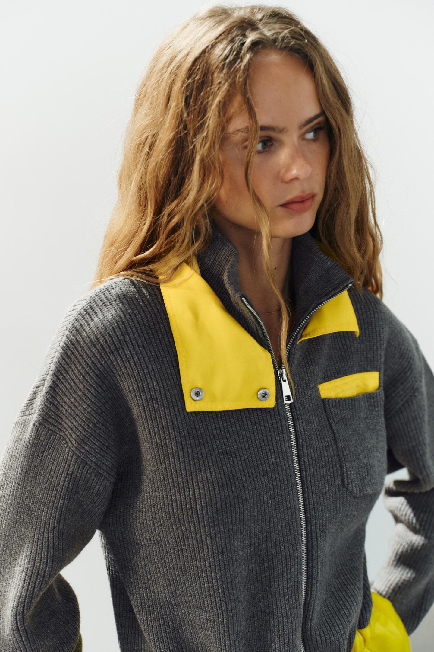 Женская куртка Zara Combined Knit, цвет: Only One — фото 7